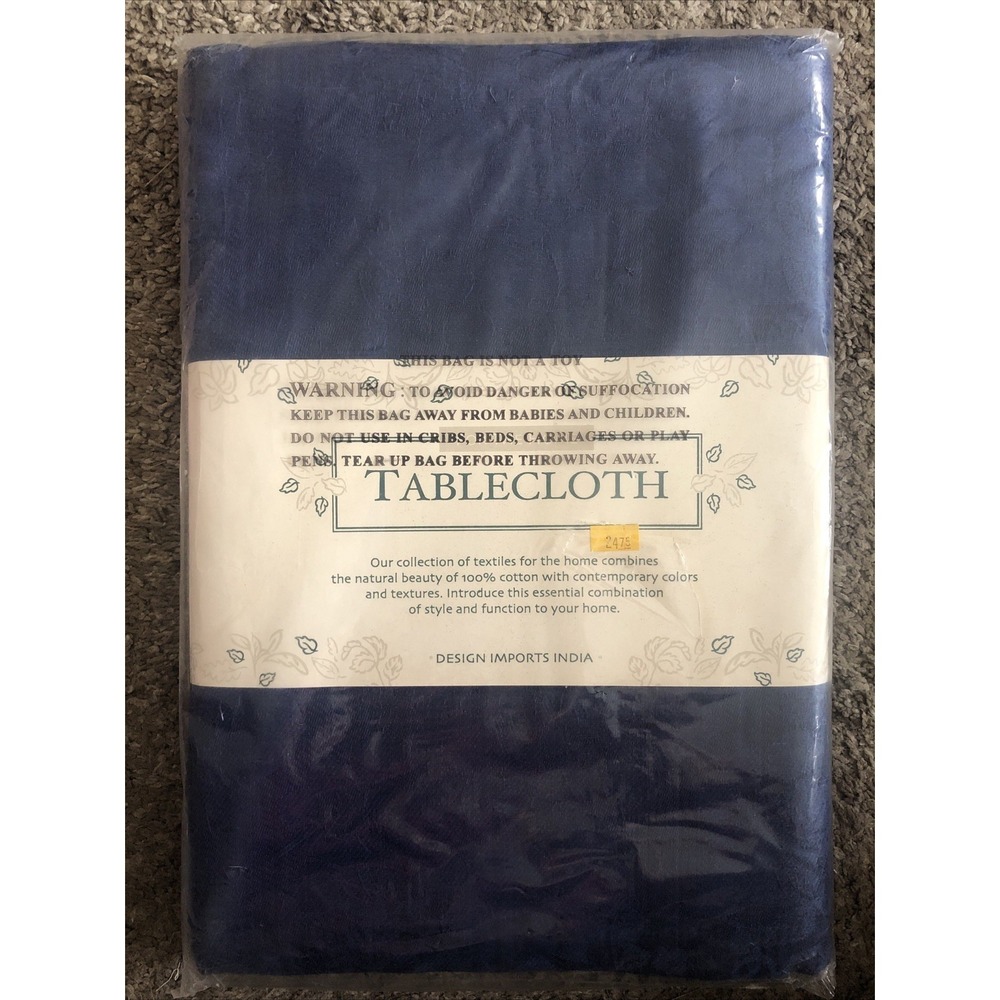 Vintage Design Imports India Navy Blue Floral 100% Cotton Oblong 60x84 New 1997